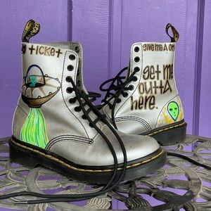 Hand-painted silver Doc Marten’s ankle boots